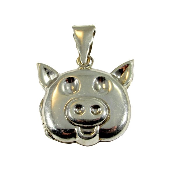 Vintage Solid 925 Sterling Silver Pig Piggy Face Locket Pendant, Photo Keepsake - Picture 4 of 8